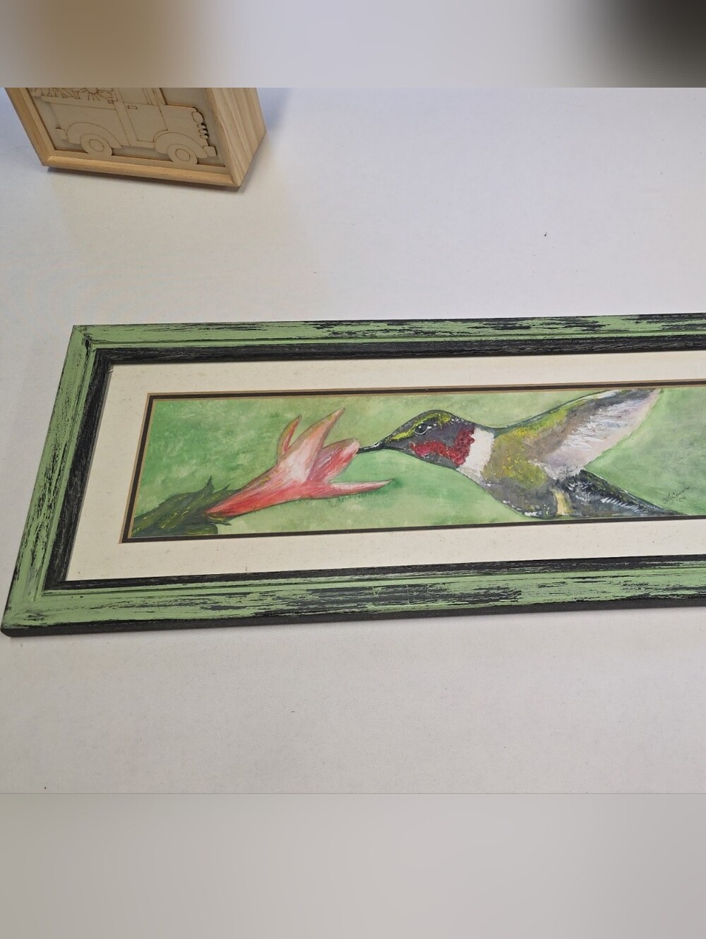 Vintage Painting Of A Ruby-throated Hummingbird By M.J. Cowan c2004
